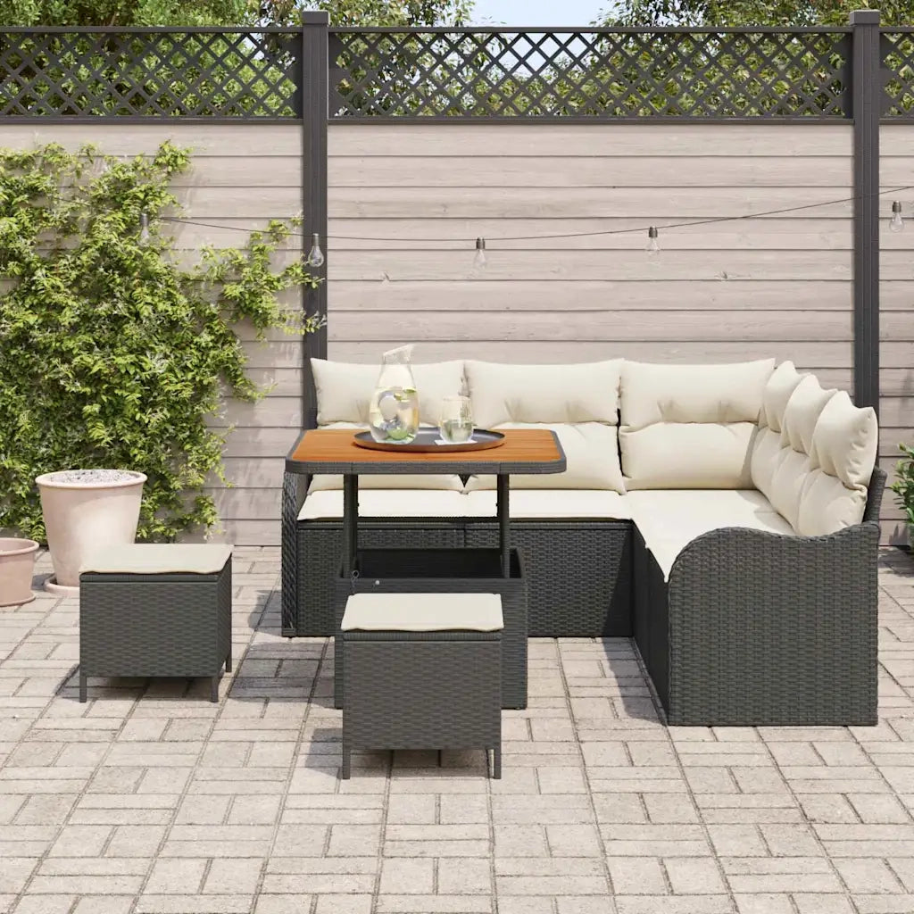 Set Divano da Giardino con cuscino 8 pcs Nero polyrattan