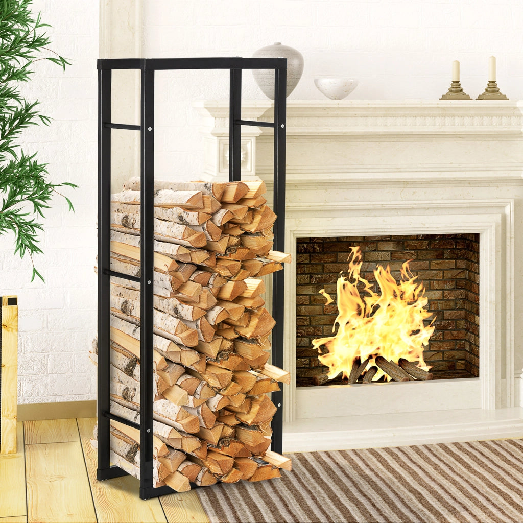 Porta Legna Verticale in Metallo Nero da Interni ed Esterni con Portata 100 kg max, 60x25x150 cm