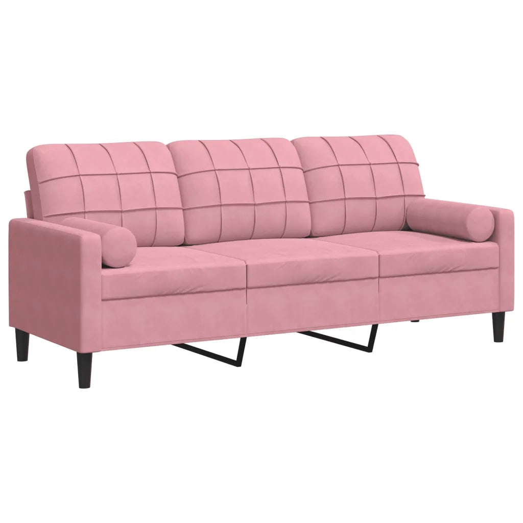 Divano a 3 Posti con Cuscini-Sofa 3 Posti con Cuscini Rosa 180 cm in Velluto 129492