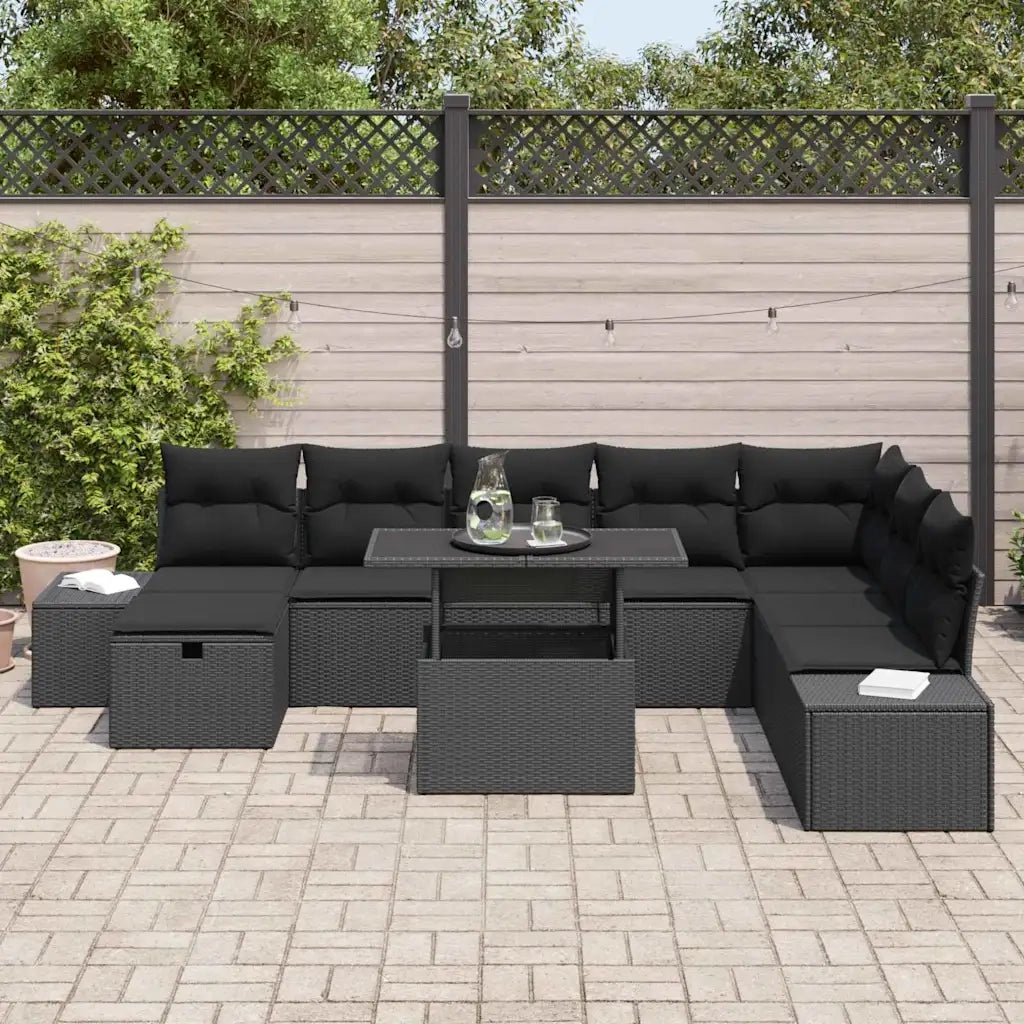 Set Divano da Giardino 9 pcs Nero polyrattan
