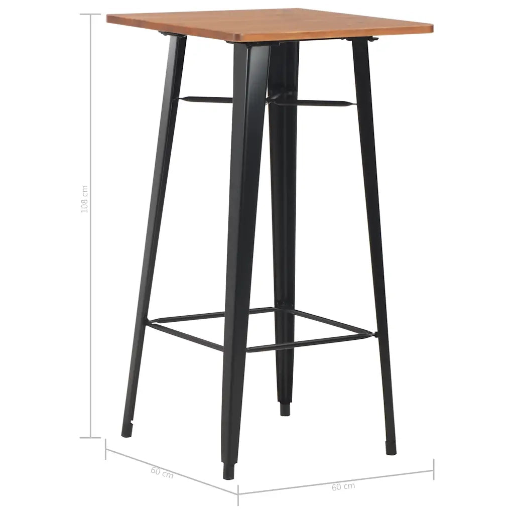 Tavolo da Bar Nero 60x60x108cm Legno Massello di Pino e Acciaio 280082