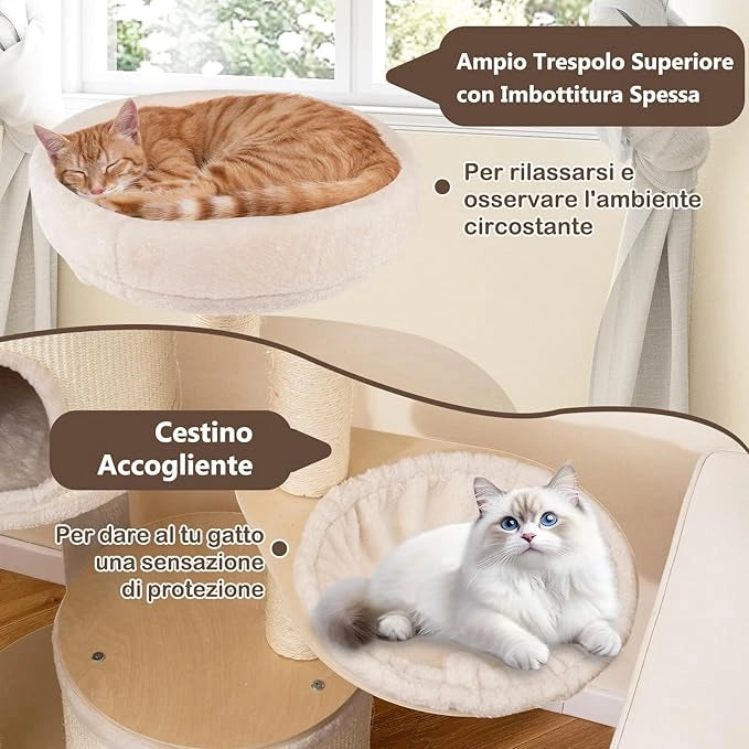 Albero per Gatti, Tiragraffi per Gattini con Tiragraffi in Sisal e Tappetino, Condomini, Piattaforma, Amaca, Giocattolo Pendente, Cuscino Lavabile e Multi-Livello, Mobili per Gatti da Interno