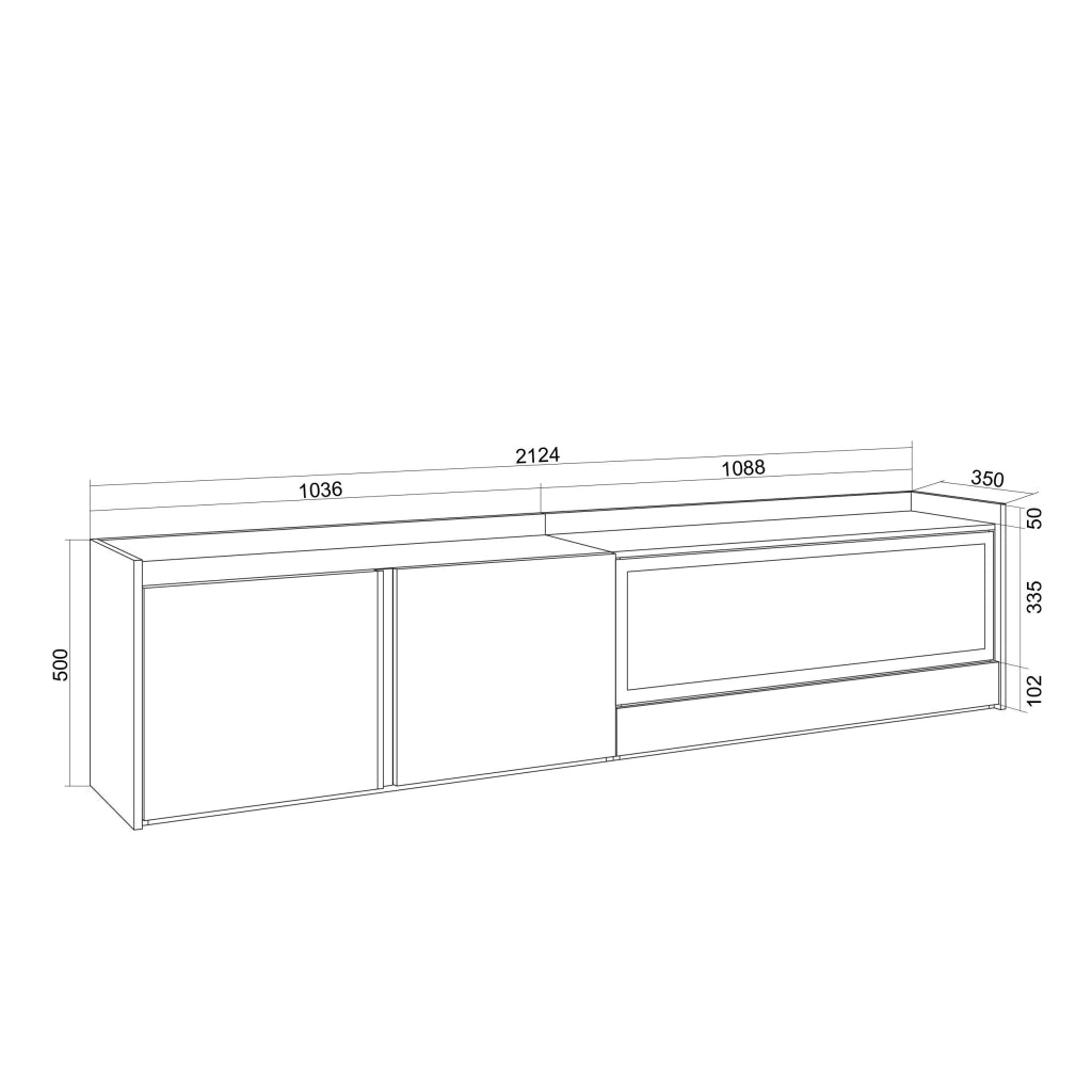 Mobile TV Soggiorno, 212x50x35 cm, Per TV fino a 80", Camino elettrico XXL, Sospeso, da appendere, Rovere e nero