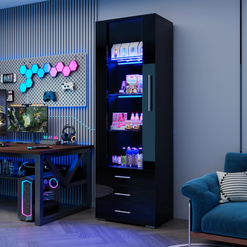 VETRINA Verticale con LED 60 x 35 x 180 cm MDF Nera