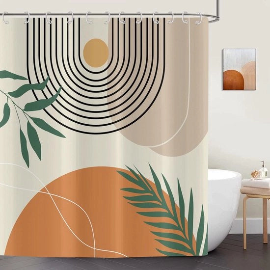 Douchegordijn in stile bohemien - arte astratta per la doccia - lavabile - beige - poliestere