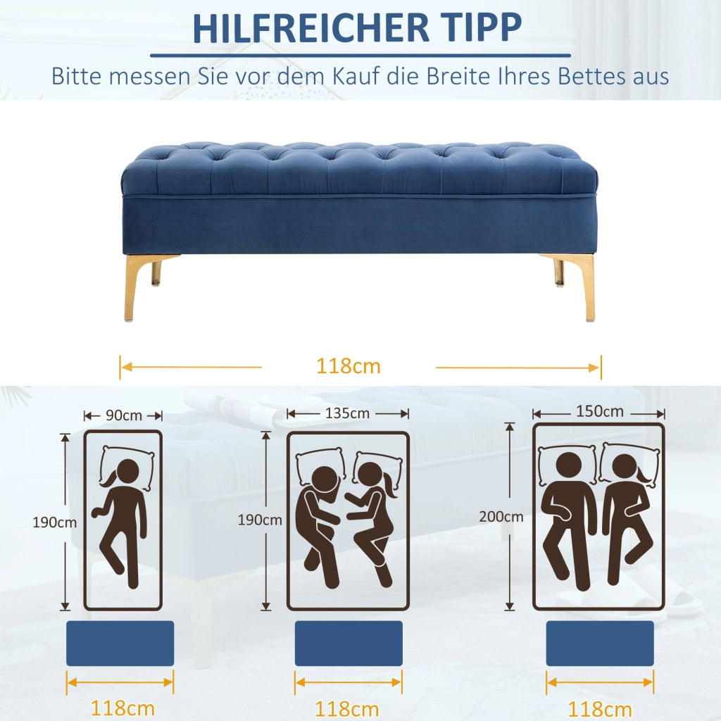 Letto contenitore imbottito in velluto blu ¨C Minimal ¨C 90x200 cm