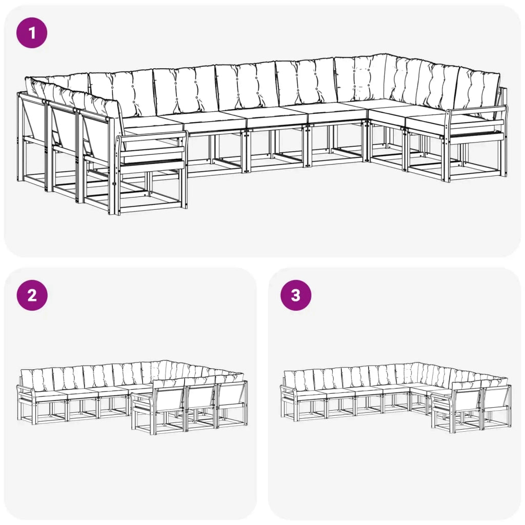 Set di divani da esterno 10 pz Bianco e Nero 3389910