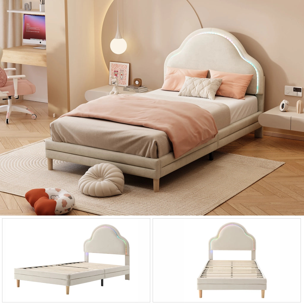letto imbottito velluto beige 90x200 cm