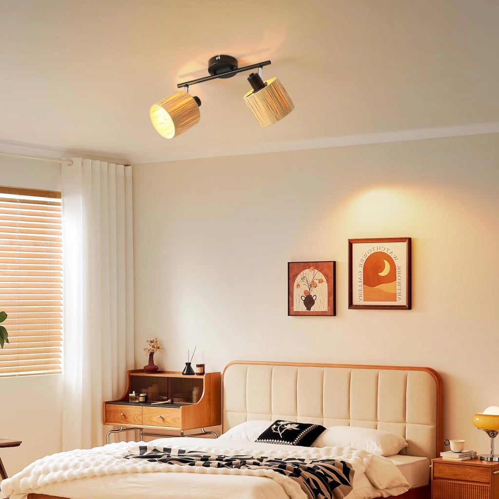 ZMH Faretto da soffitto 2 fiamme E14 Nero Naturale Lampada da soffitto Carta Soggiorno