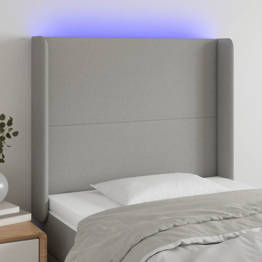 Testiera a LED-Testata con LED Grigio Chiaro 93x16x118/128 cm in Tessuto 726579