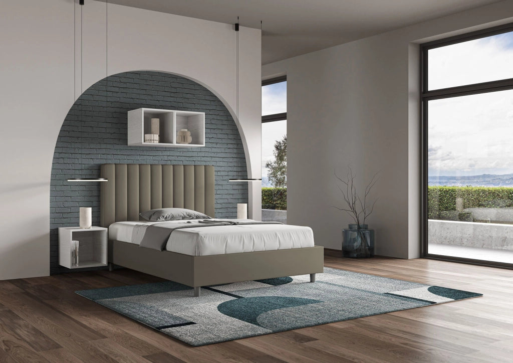 BS COM Letto una piazza e mezza con rete imbottito 120x190 similpelle cappuccino