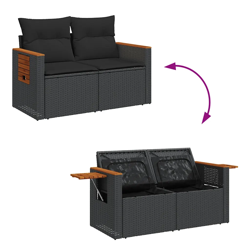 Set Divani da Giardino con Cuscini 7pz Nero Polyrattan Acacia 3327618