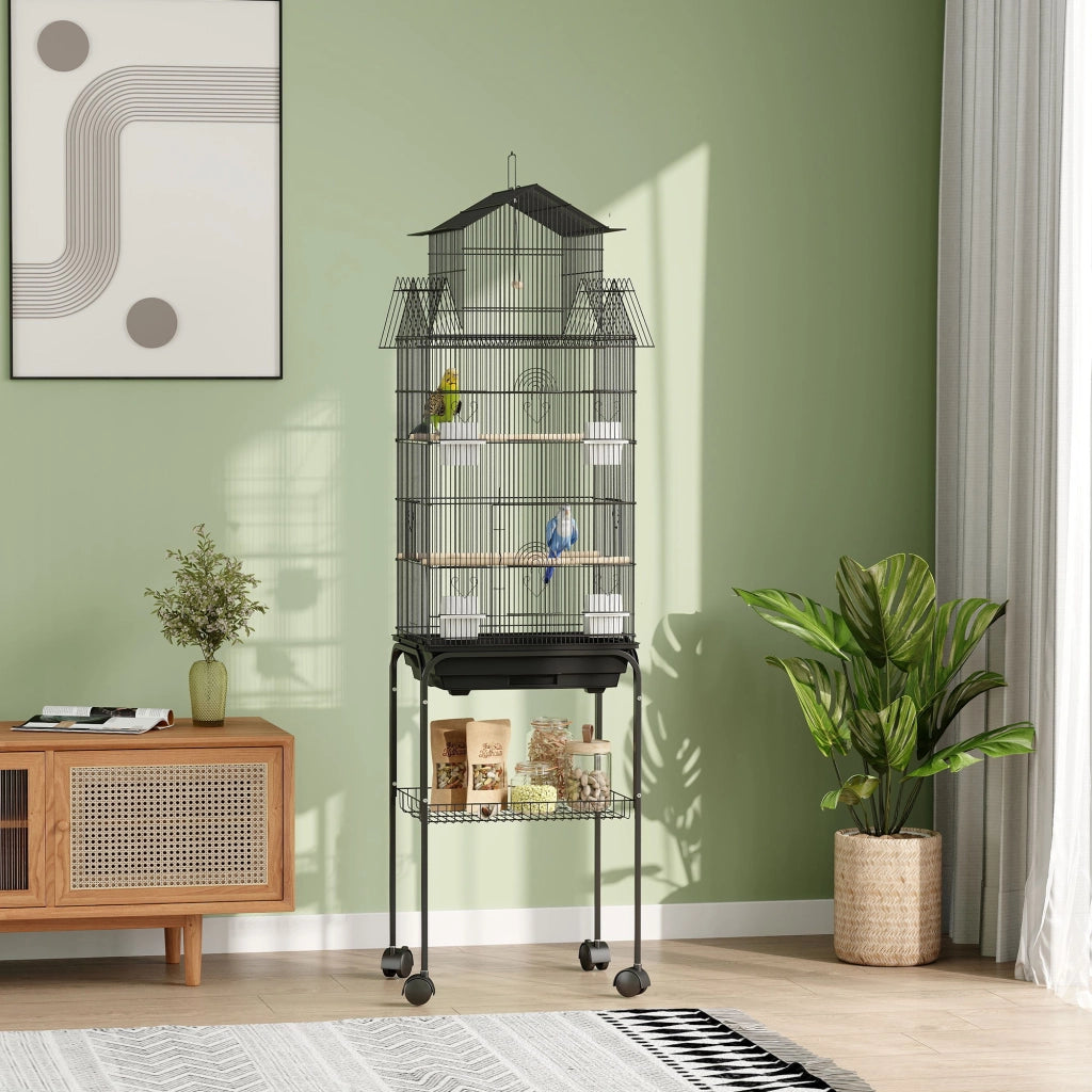 Gabbia per Uccelli con Ruote ¨C Zephmum ¨C Nero 50.5x41x163 cm