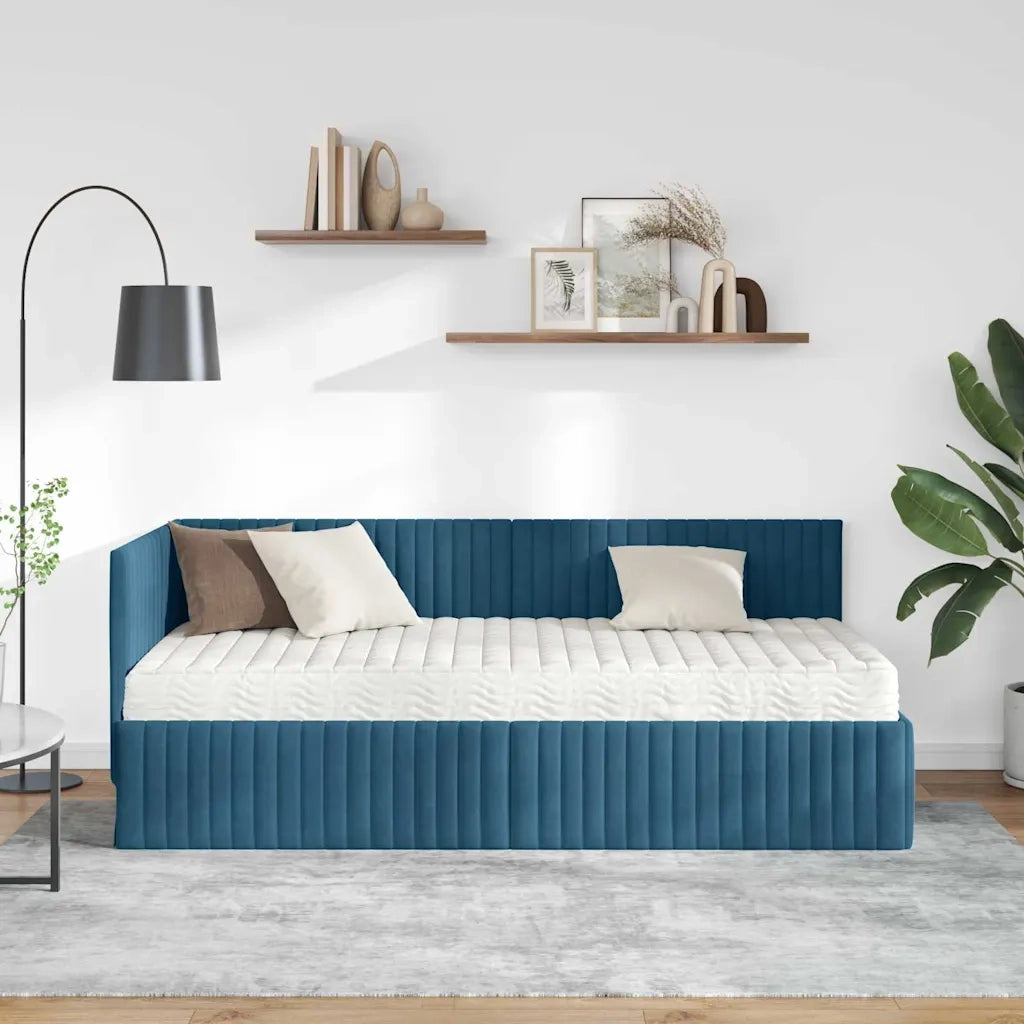 Struttura Letto Angolare con Materasso 2 pcs Blu Velluto 3393807