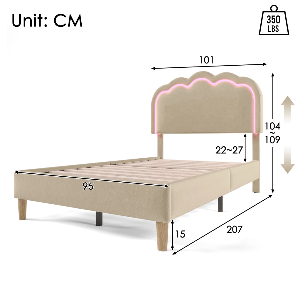 letto imbottito lino beige 90 x 200 cm