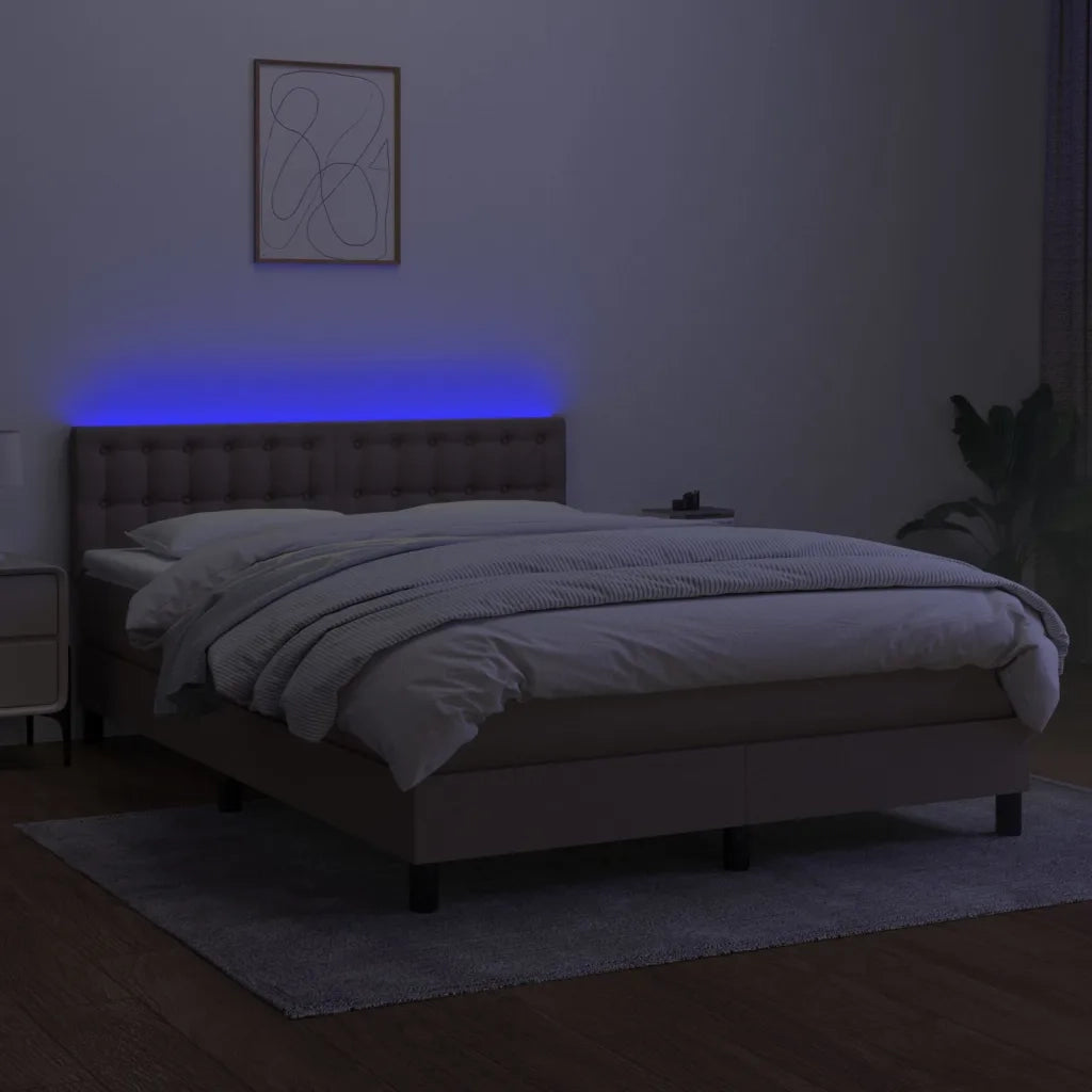 Letto a Molle con Materasso e LED Tortora 140x200 cm in Tessuto 3133481