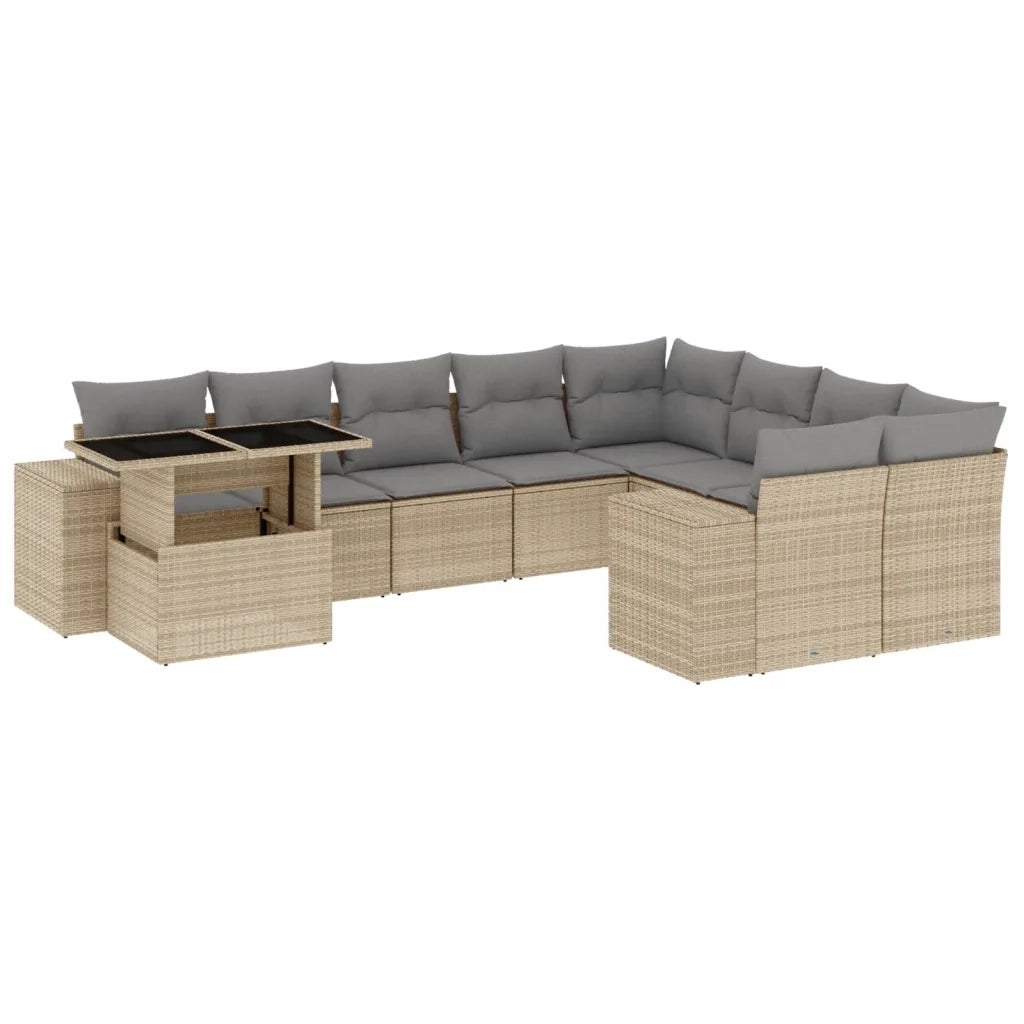 Set Divano da Giardino 10 pz con Cuscini Beige in Polyrattan