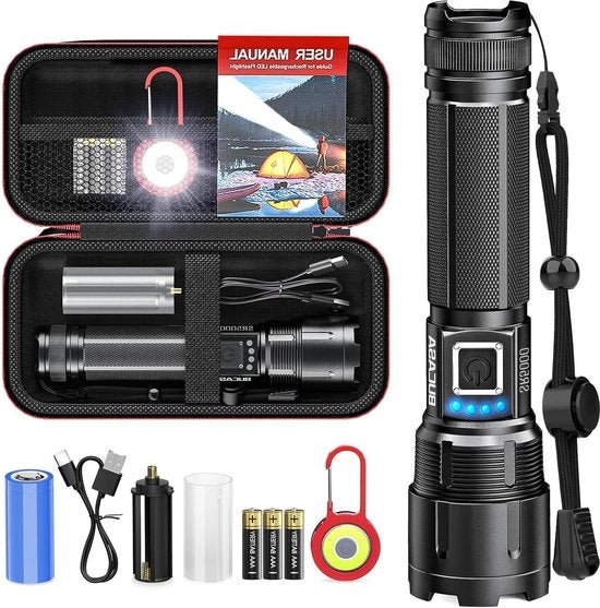 Lampada LED Portatile 30000 Lumen 5 Modalità - Ricaricabile con USB - Impermeabile Tattile - per Campeggiatori Escursionisti Emergenza - Funzionamento a Batterie