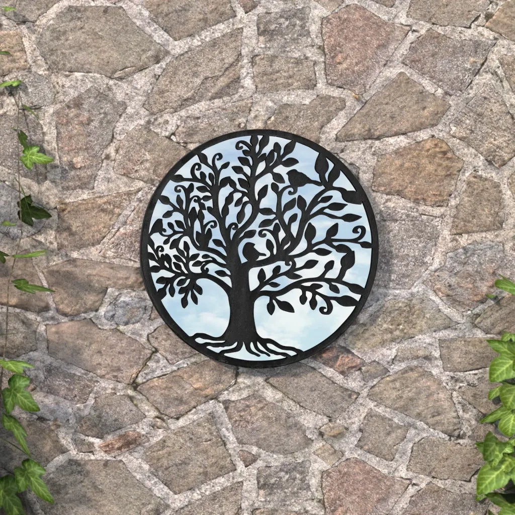 Specchio da Giardino Nero 60x2,5 cm in Ferro Rotondo da Esterno 318372