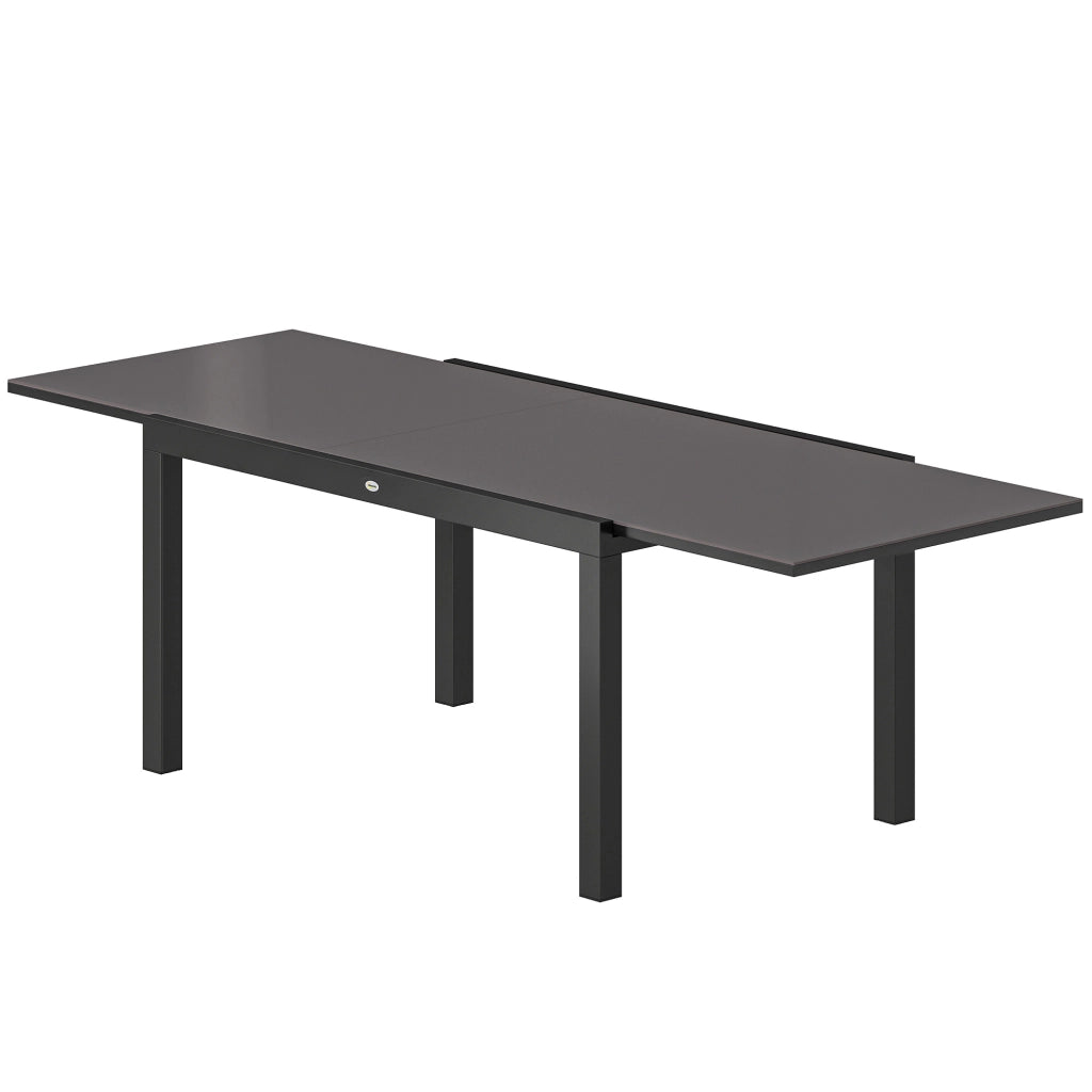 Tavolo da Giardino Allungabile ¨C Minimal ¨C Vetro Temperato, Alluminio, Nero, 140/240x90 cm