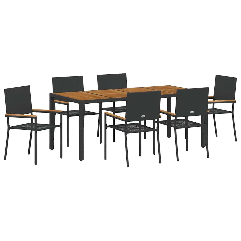 Set da Pranzo per Giardino 7 pcs Nero polyrattan 3365410