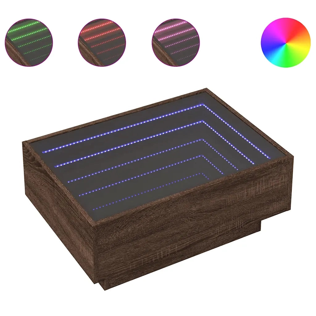 Tavolino Salotto con LED-Tavolino da soggiorno-Tavolo Rovere Marrone 70x50x30 cm Multistrato