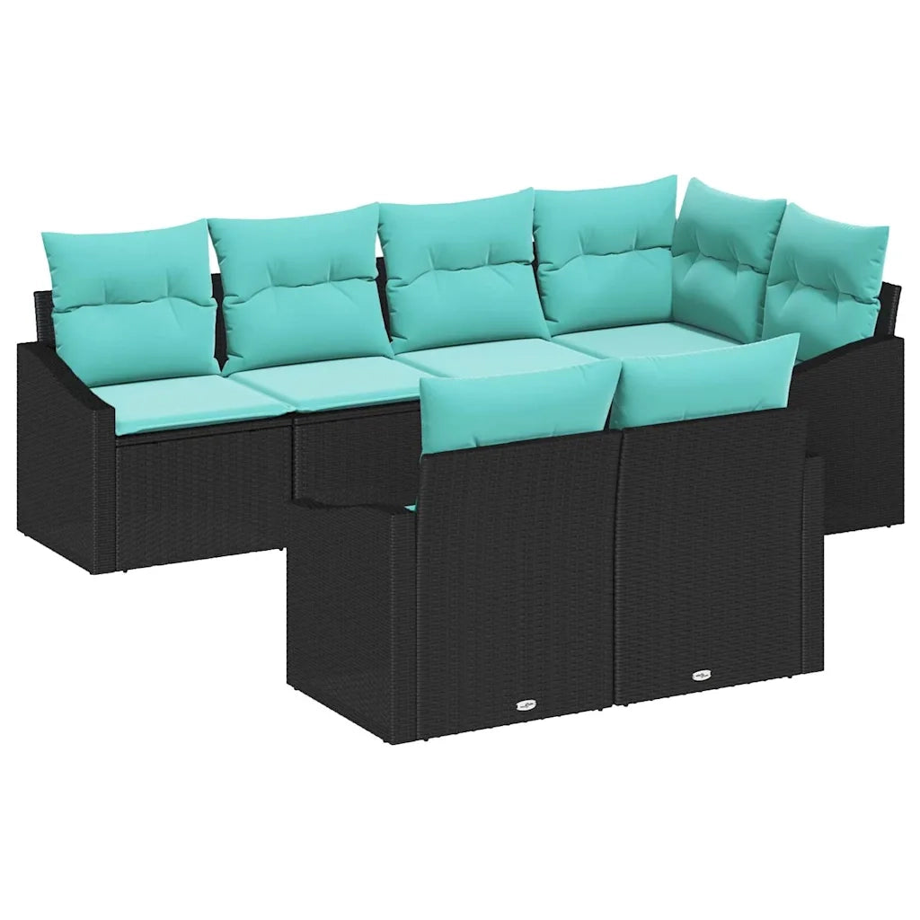 Set di divani con cuscino 7 pcs Nero polyrattan 3346766