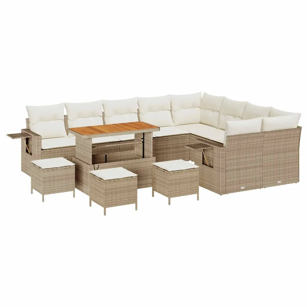 Set Divano da Giardino 13 pcs Beige e Crema polyrattan