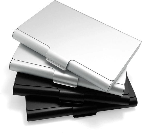 Supporto per biglietto da visita super luminoso - Otre in alluminio - Etui metallico - 4 pezzi - 9cm x 6cm - Stile a chiusura rapida