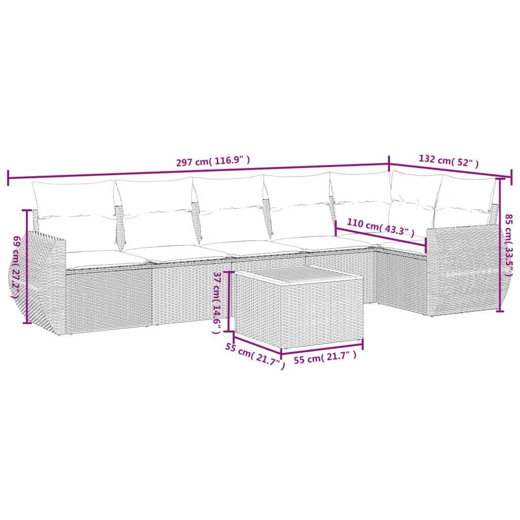 Set Divani da Giardino con Cuscini 7pz Nero Polyrattan