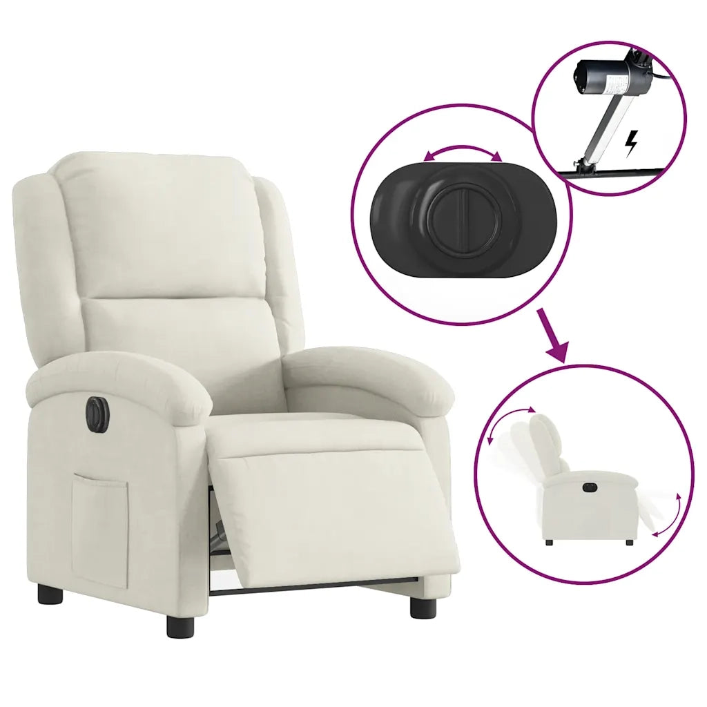 Poltrona | Sedia Relax Elettrica Reclinabile Crema in Velluto