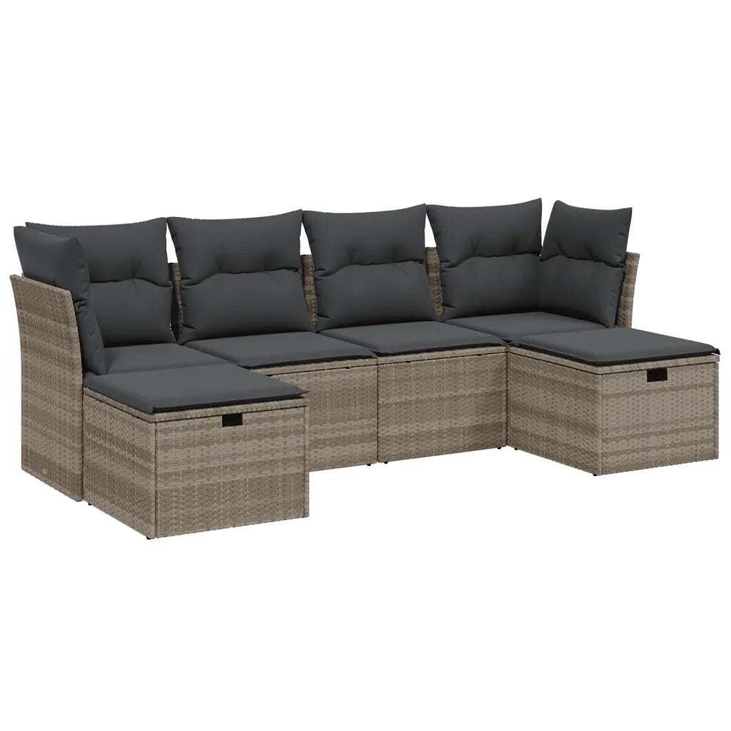 Set Divano da Giardino 6pz con Cuscini Grigio Chiaro Polyrattan