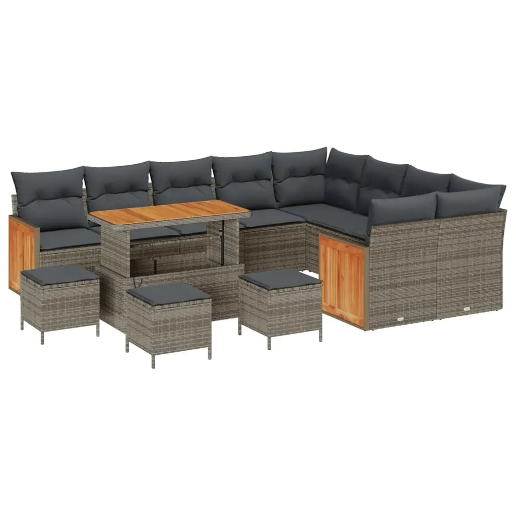 Set Divano da Giardino con cuscino 14 pcs Grigio polyrattan