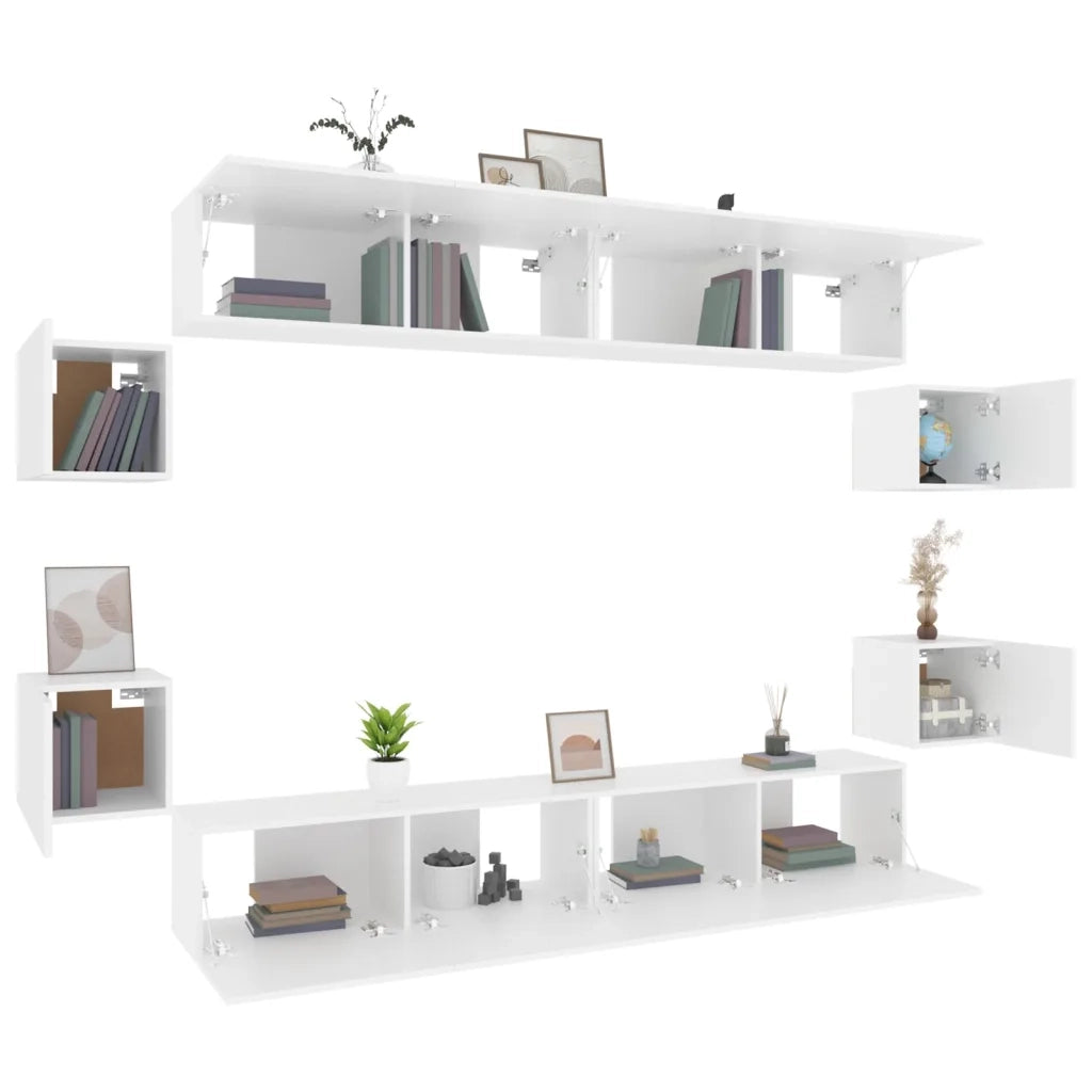 Set Mobili Porta TV 8pz Bianco in Legno Multistrato 3114222