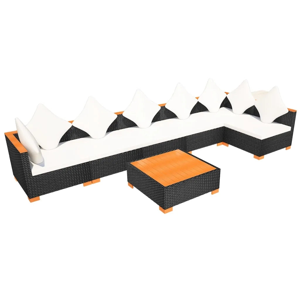 Set Divani da Giardino 7 pz con Cuscini in Polyrattan Nero 42751