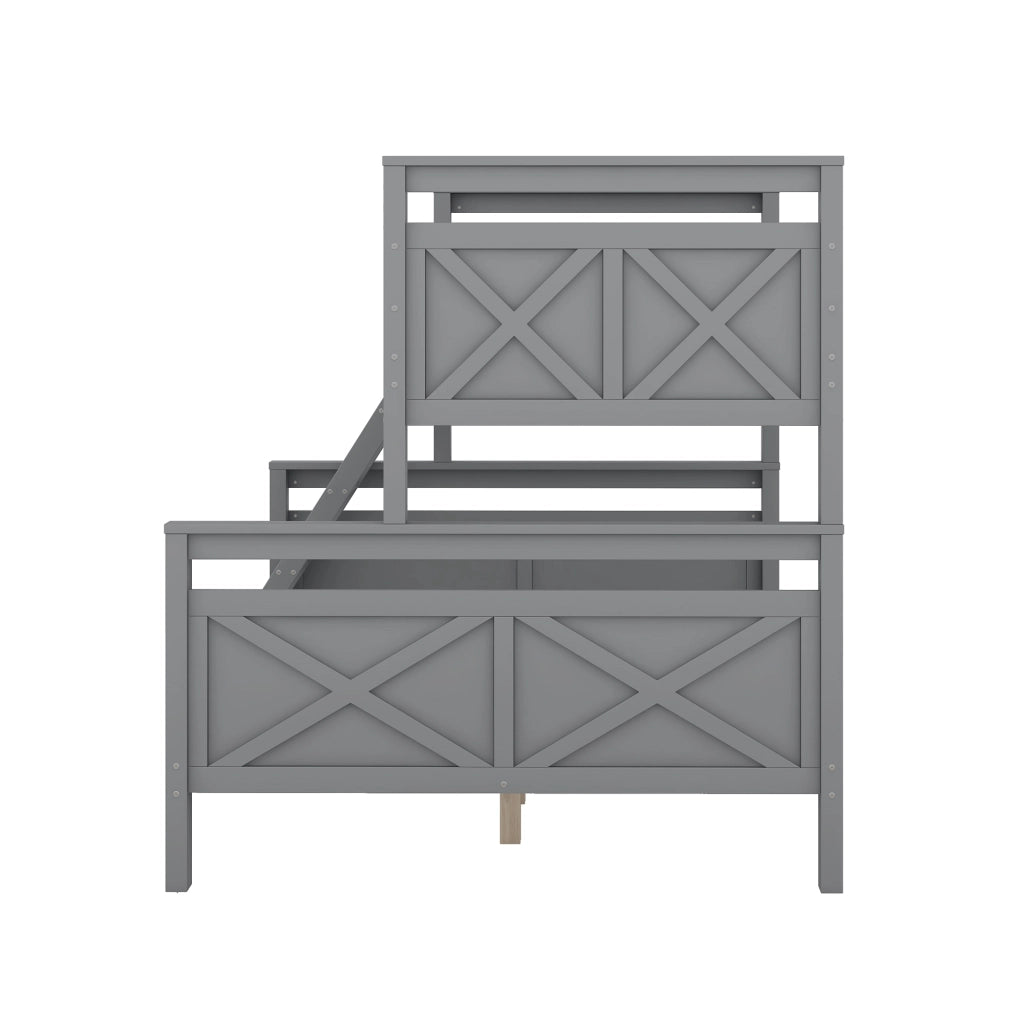 DESMIU Letto a castello 90 × 200 cm e 140 × 200 cm 2 posti con scala, sponde di sicurezza, senza materasso, grigio