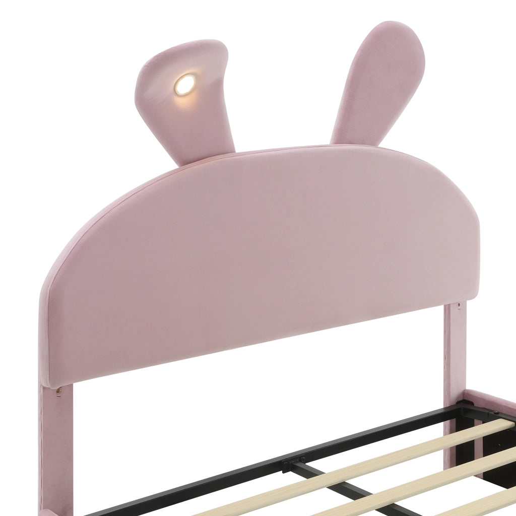 LETTO Imbottito idraulico 140x200 cm velluto rosa con contenitore e 2 pouf