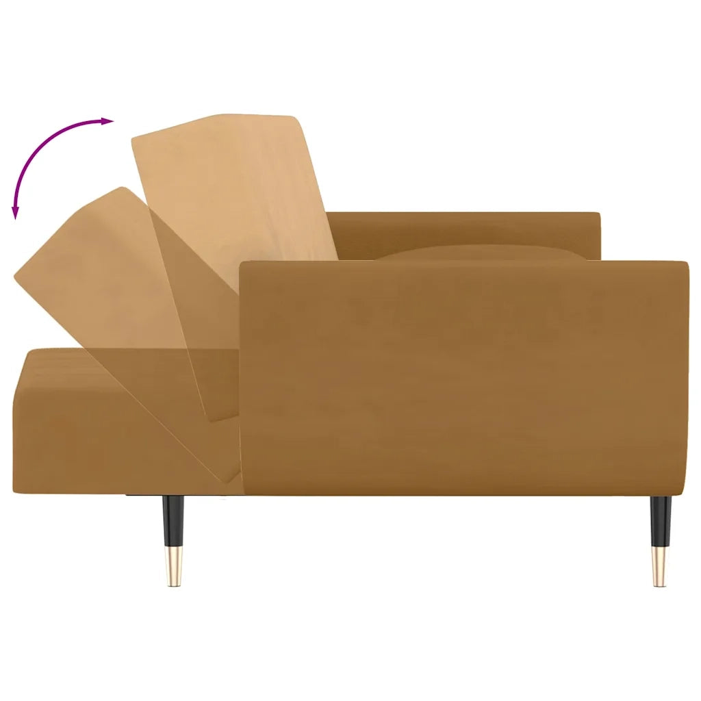 Divano Letto a 2 Posti con 2 Cuscini Marrone in Velluto 337590