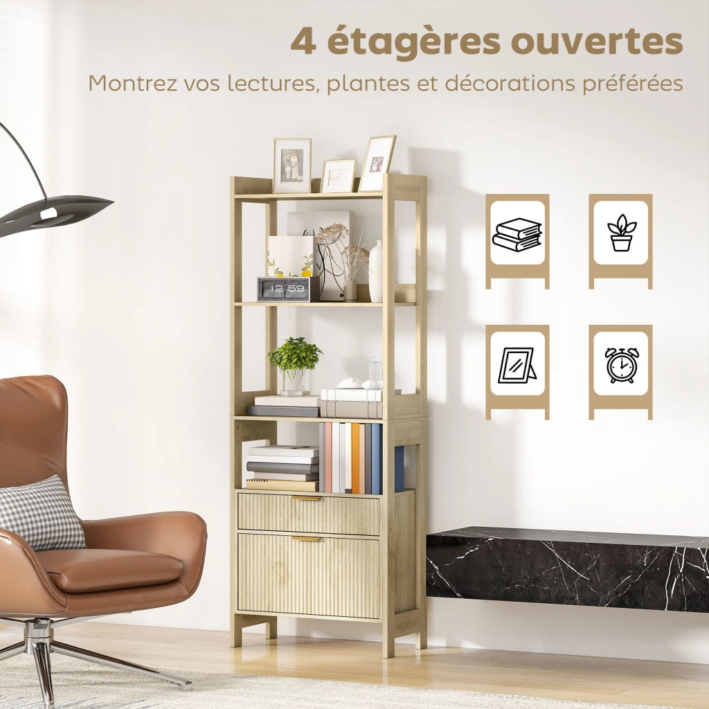 Libreria con cassetti e scaffali aperti ¨C zephmum ¨C legno naturale 60x30x160
