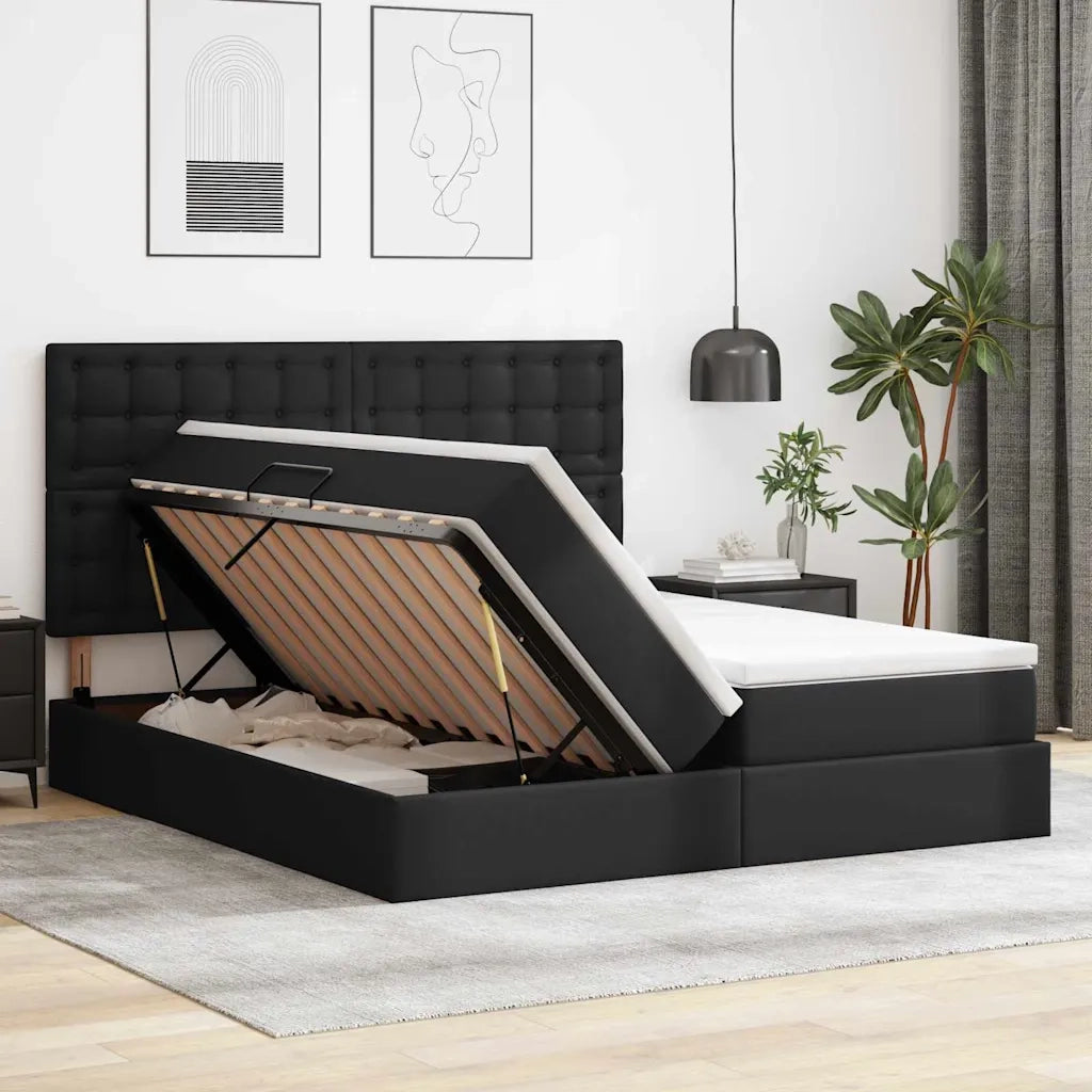 Letto con contenitore e LED Nero 180 x 200 cm Pelle sintetica