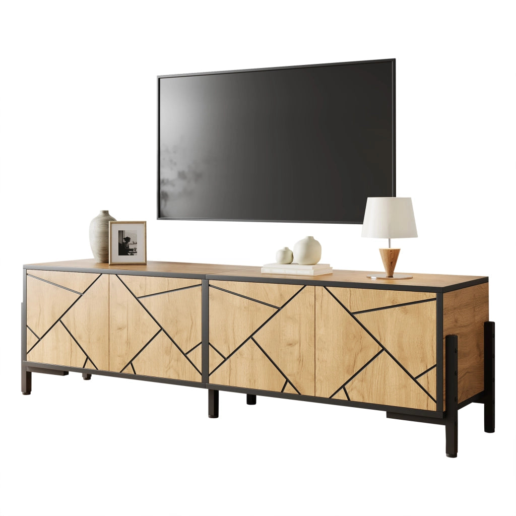 Mobile TV con 4 Ante ¨C MINIMAL ¨C Legno Naturale e Nero, 153x40x50 cm