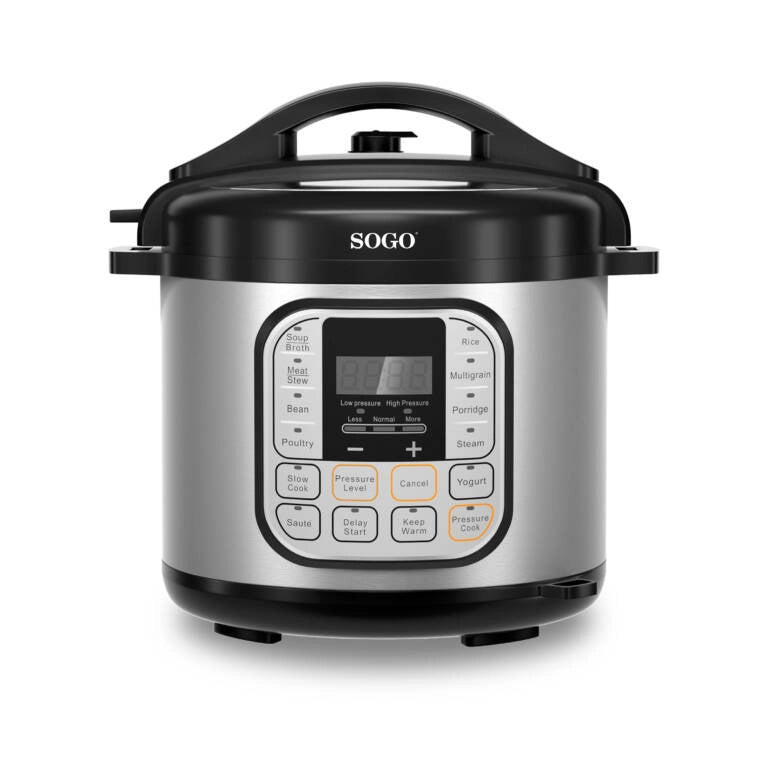 Multicooker a pressione elettrico 6L 1000W con 9 programmi e timer 24h, pentola antiaderente e mantenimento caldo - Sogo