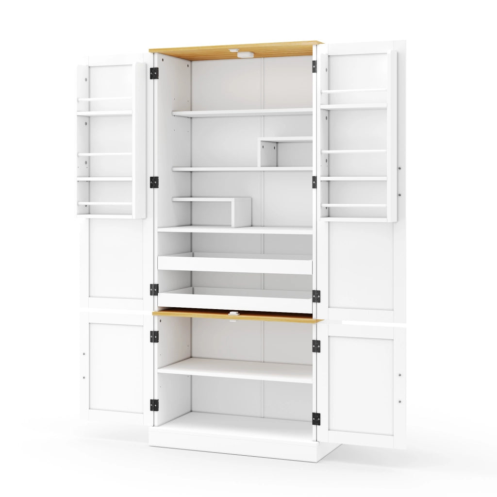 Mobile da cucina, mobile porta snack, ripiani regolabili, 2 cassetti, bianco