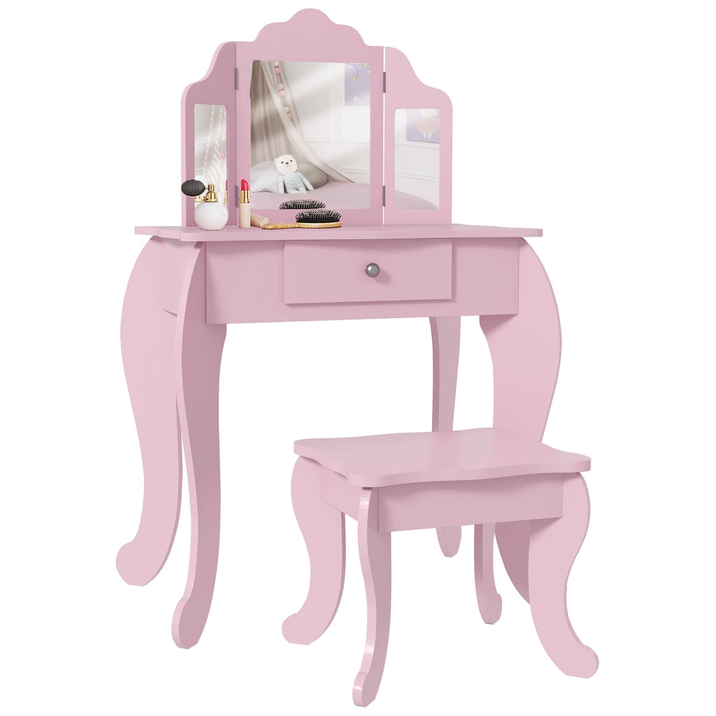 Tocador per bambini con cassetto e specchio regolabile ¨C zephmum ¨C rosa 3-6 anni