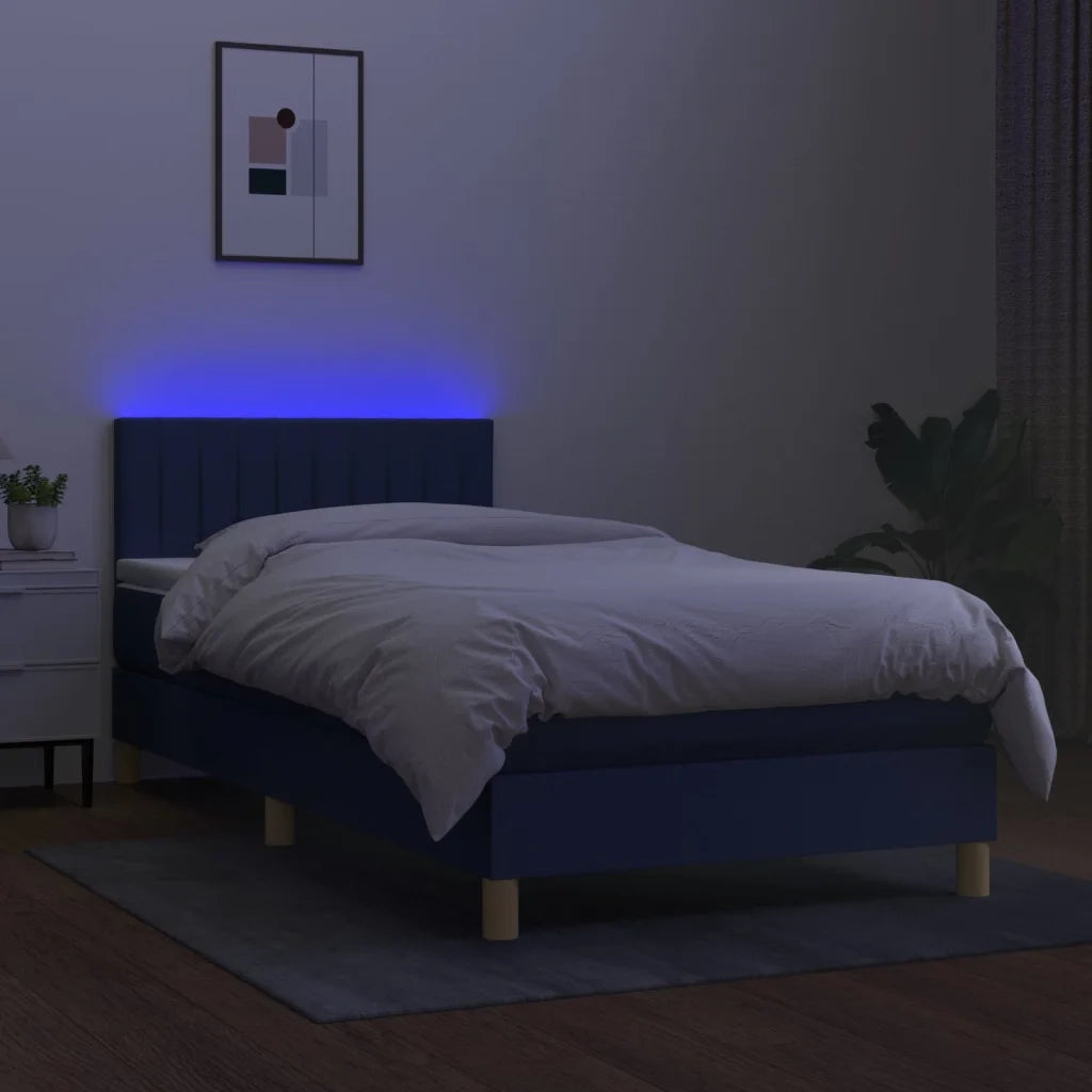 Letto a Molle con Materasso e LED-Struttura Letto con Materasso Blu 90x190 cm in Tessuto 794785