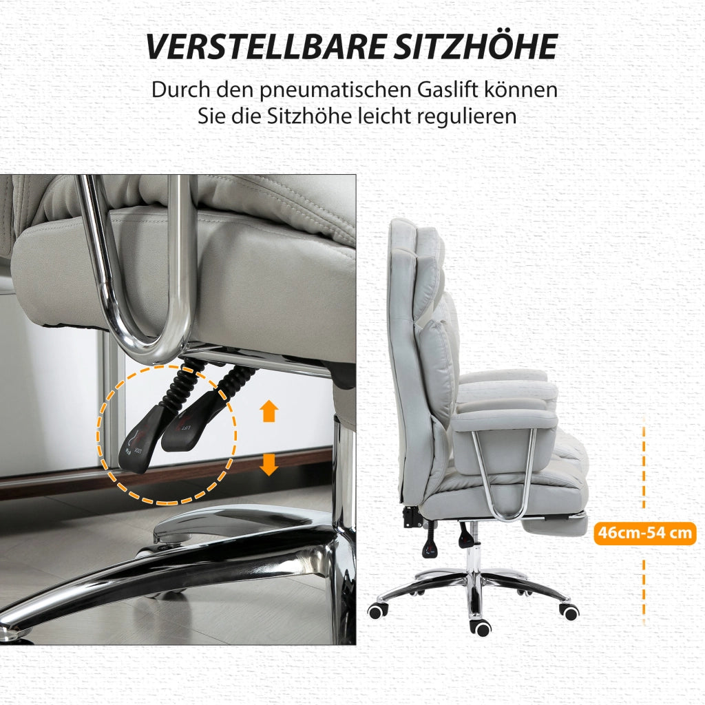 Sedia da ufficio ergonomica reclinabile con poggiapiedi e braccioli in schiuma grigio chiaro