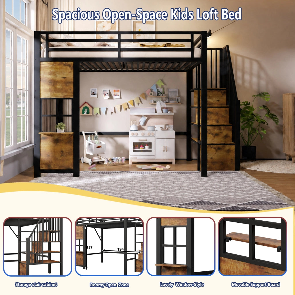 LETTO a soppalco 90x200 cm in metallo e MDF nero con scala contenitore