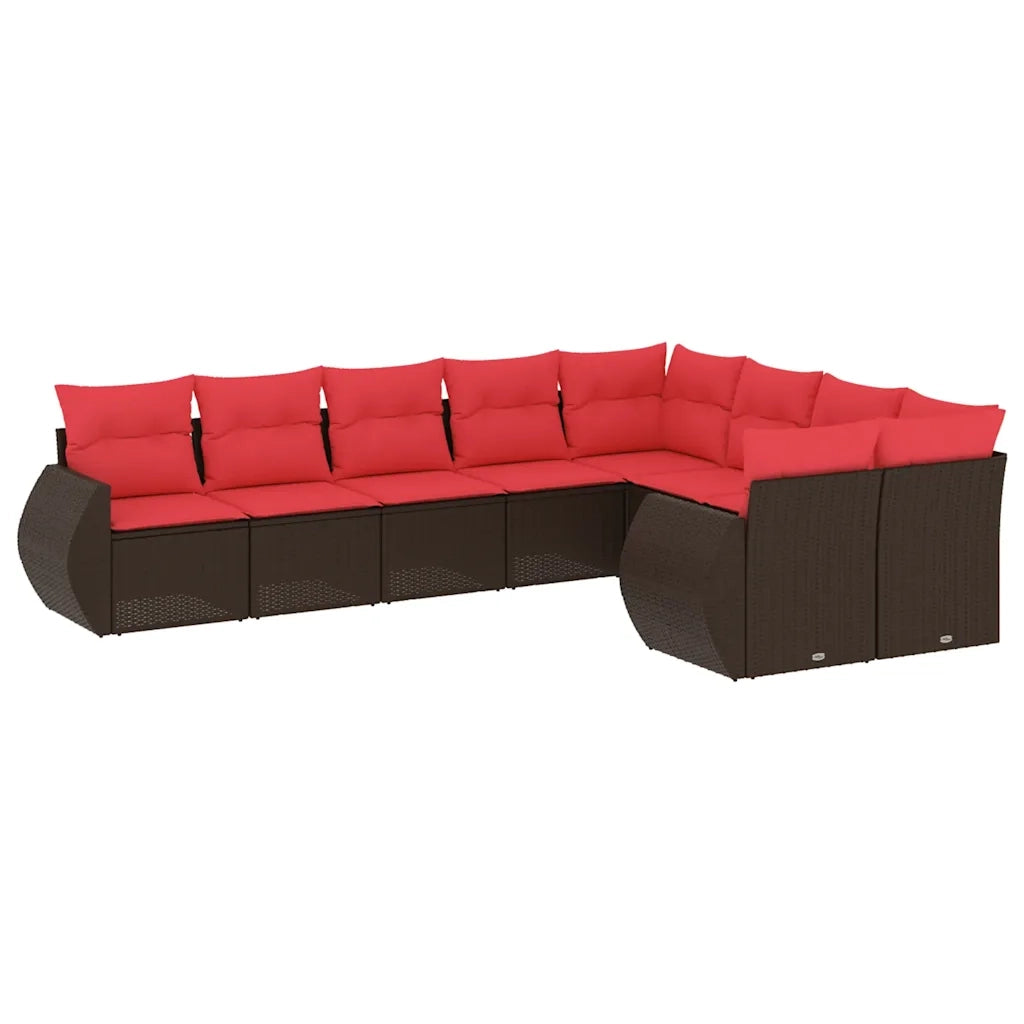 Set Divani da Giardino 9 pz con Cuscini Marrone in Polyrattan 3221843