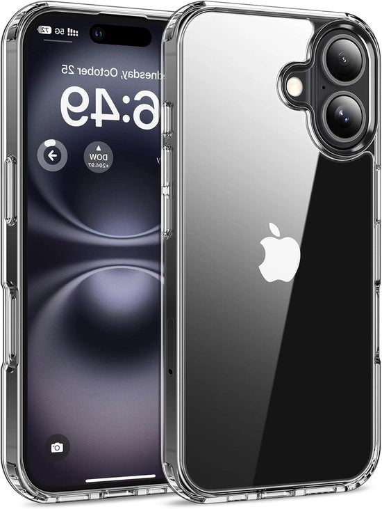 Hoes con protezione contro cadute e resistenza al graffio per iPhone 16 - Copertura telefonica trasparente con retroplacca cristallina rigida