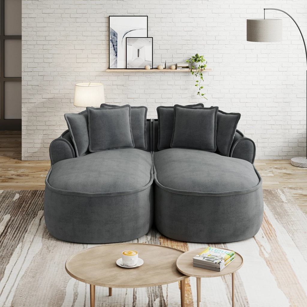 Divano Chaise Longue Doppio in Chenille con Cuscini ¨C MINIMAL ¨C Grigio